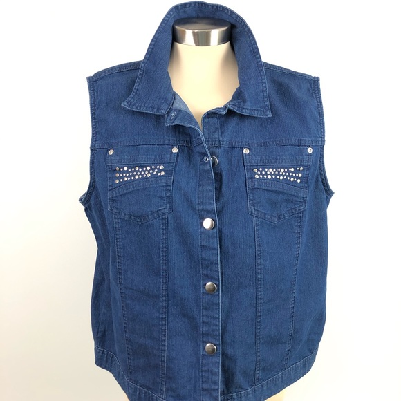 Denim Vest Bust 46" Studded Rivets 2 Chest Pockets - Picture 1 of 8